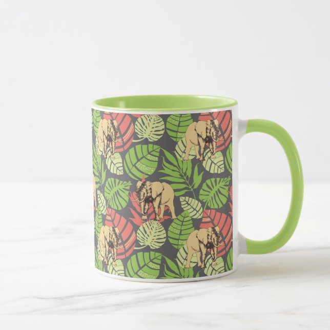 Exotic Jungle Leaves And Elephants Mug (Right)