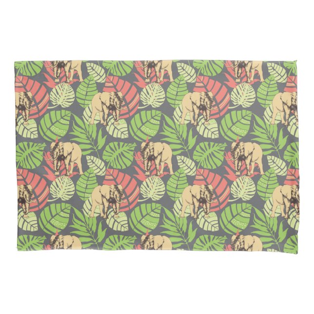 Exotic Jungle Leaves And Elephants Pillow Case (Front-Left)