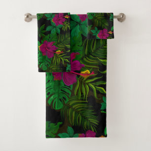 Exotic jungle night orchids pattern bath towel set
