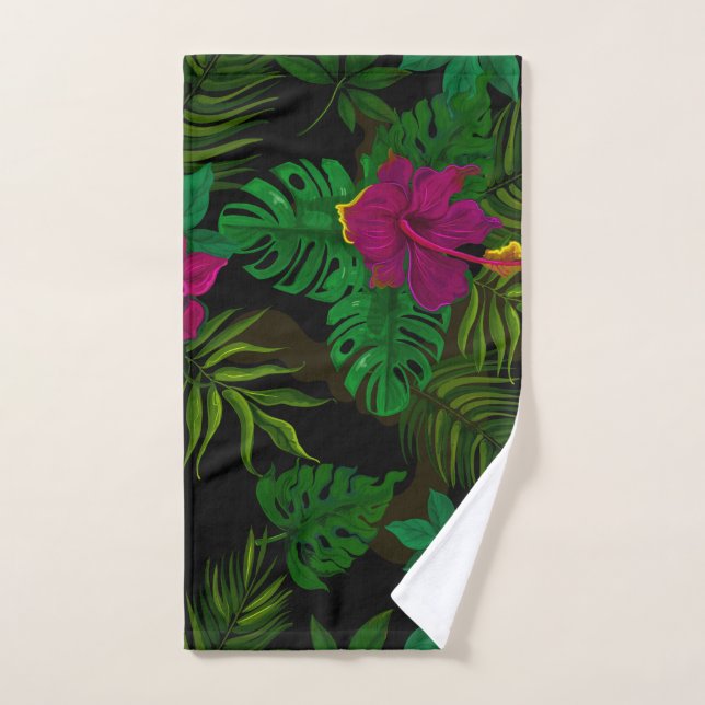 Exotic jungle night orchids pattern hand towel  (Hand Towel)