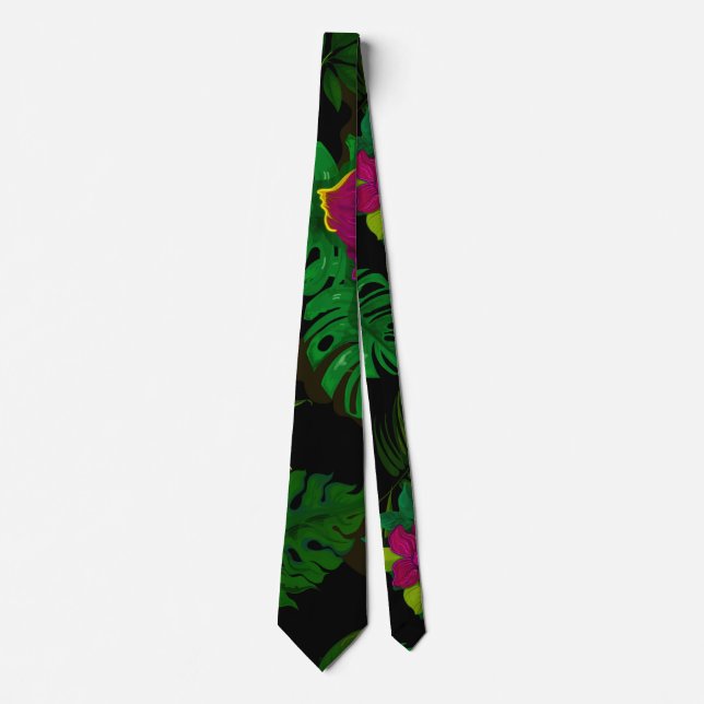 Exotic jungle night orchids pattern neck tie (Front)