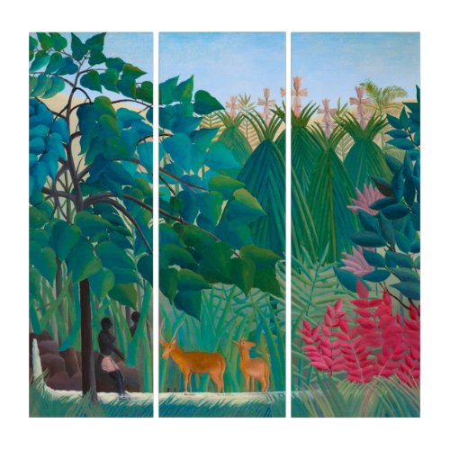 Exotic Jungle Tropical Forest with Waterfall Triptych