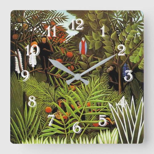 Exotic Landscape by Henri Rousseau Square Wall Clock