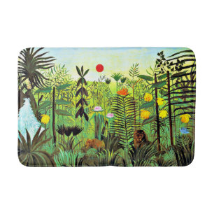 Exotic Landscape with Lion and Lioness, Bath Mat