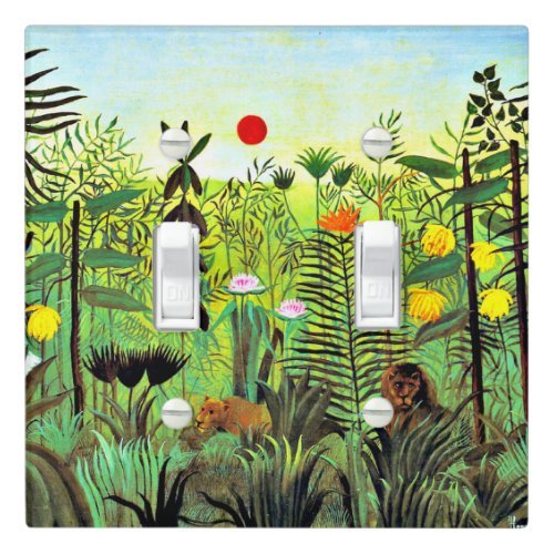 Exotic Landscape with Lion and Lioness Light Switch Cover