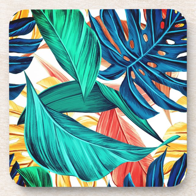 Exotic Leaf Print Beverage Coaster (Front)