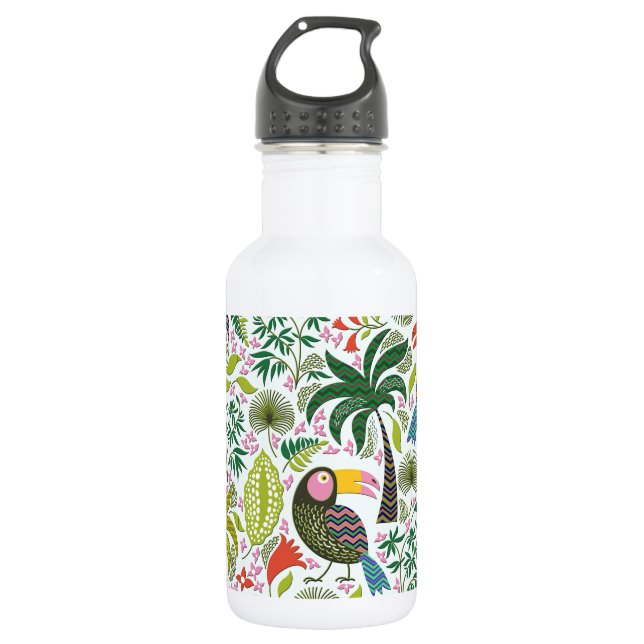 Exotic Leaves And Birds Stainless Steel Water Bottle (Front)
