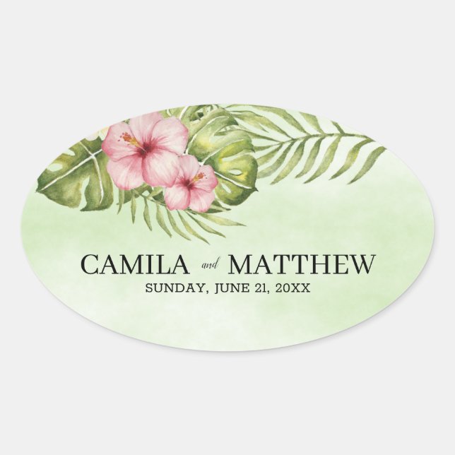 Exotic Leaves And Flowers Oval Sticker (Front)