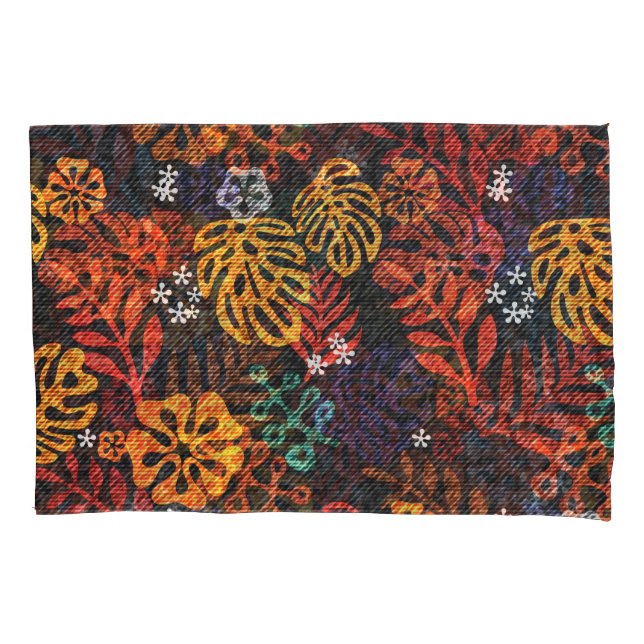 Exotic leaves on denim, seamless print. pillow case (Front)