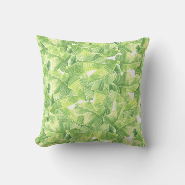 Exotic Leaves: Seamless Watercolor Throw Pillow (Front)
