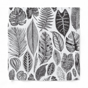 Exotic leaves, vintage floral black and white. bandana