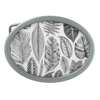 Exotic leaves, vintage floral black and white. belt buckle