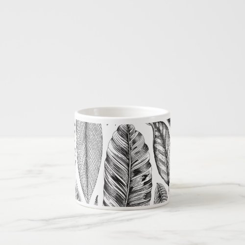 Exotic leaves vintage floral black and white espresso cup