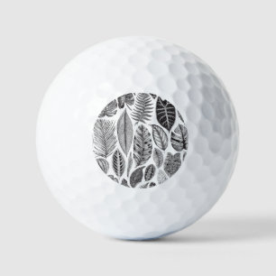 Exotic leaves, vintage floral black and white. golf balls
