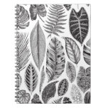 Exotic leaves, vintage floral black and white. notebook