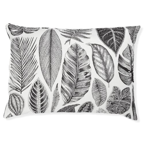 Exotic leaves vintage floral black and white pet bed