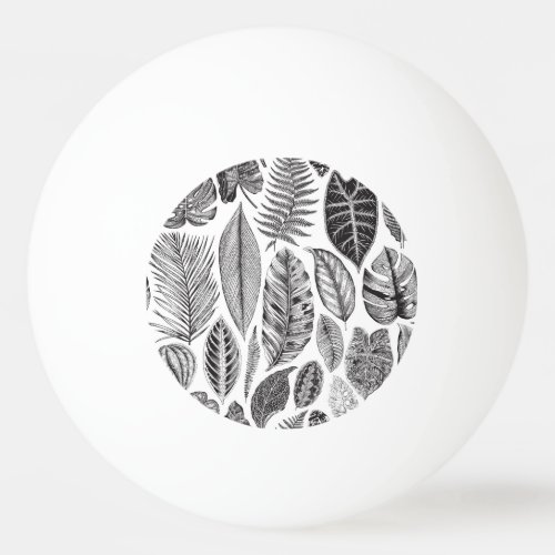 Exotic leaves vintage floral black and white ping pong ball