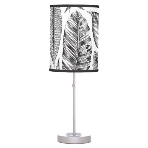 Exotic leaves vintage floral black and white table lamp