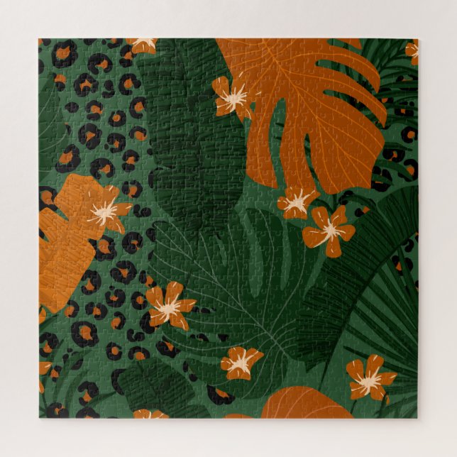 Exotic Leopard Tropical Leaves Pattern Jigsaw Puzzle (Vertical)