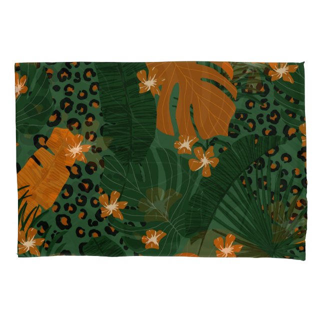 Exotic Leopard Tropical Leaves Pattern Pillow Case (Front)