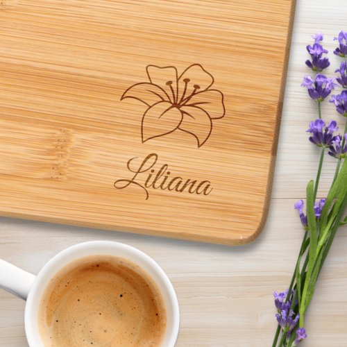 Exotic Lily Flower Custom Name Cutting Board