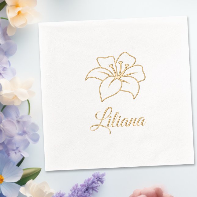 Exotic Lily Flower Custom Name Foil Napkins (Creator Uploaded)