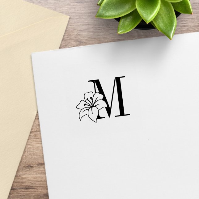 Exotic Lily Flower Monogram Initial Self-inking St Rubber Stamp (Creator Uploaded)