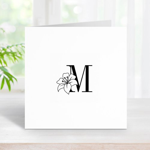 Exotic Lily Flower Monogram Initial Self_inking St Rubber Stamp