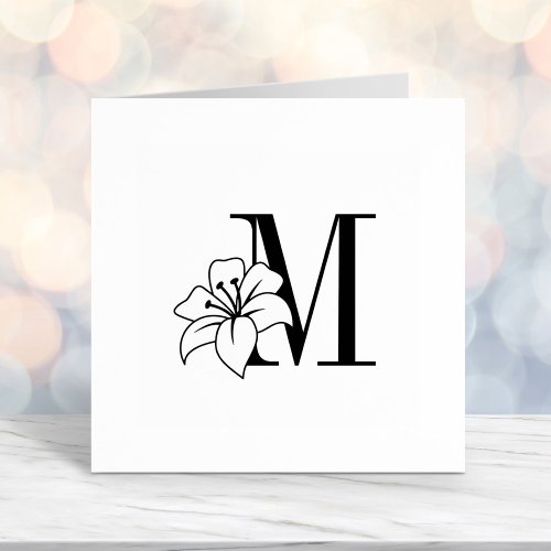Exotic Lily Flower Monogram Initial Self_inking Stamp