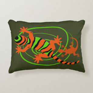 Exotic Lizard Gecko on Green Colorful Accent Pillow