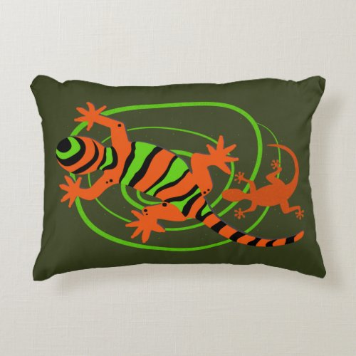 Exotic Lizard Gecko on Green Colorful Accent Pillow