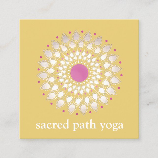 Exotic Lotus Yellow Floral Wellness Therapist Square Business Card (Front)