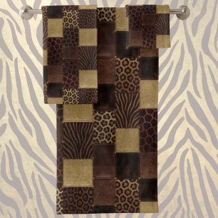 Exotic Luxury   Gold + Brown Animal Print Bath Towel Set