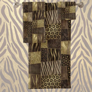 Exotic Luxury   Gold + Brown Animal Print Bath Towel Set