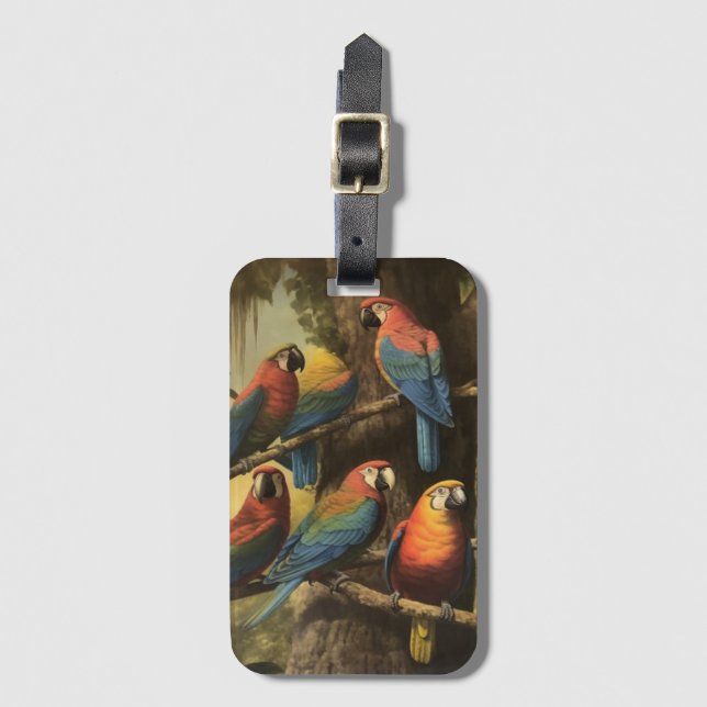 Exotic Macaw Tropical Flora Custom Luggage Tag (Front Vertical)