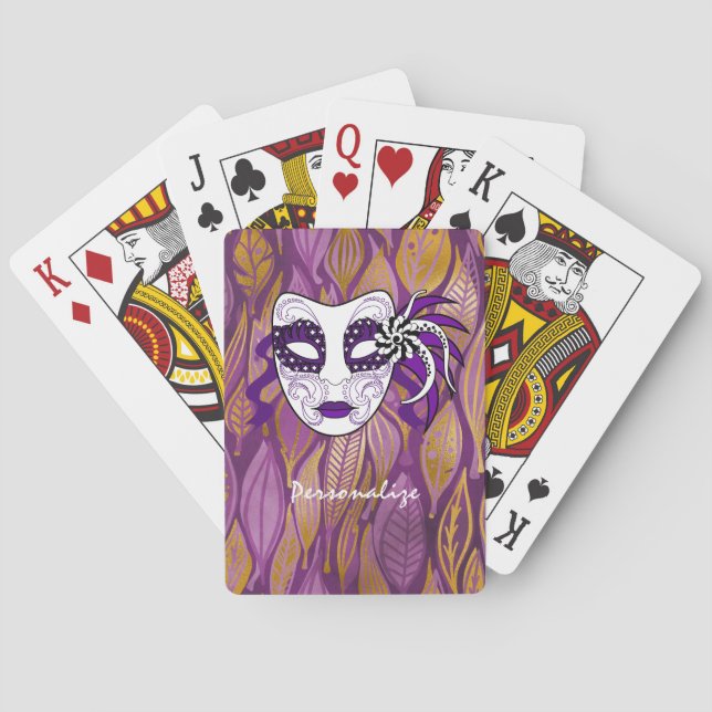 Exotic Mardi Gras Mask Purple Personalized Poker Cards (Back)