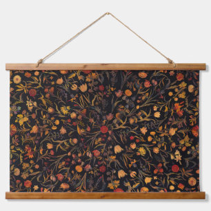Exotic Midnight Floral Garden Hanging Tapestry