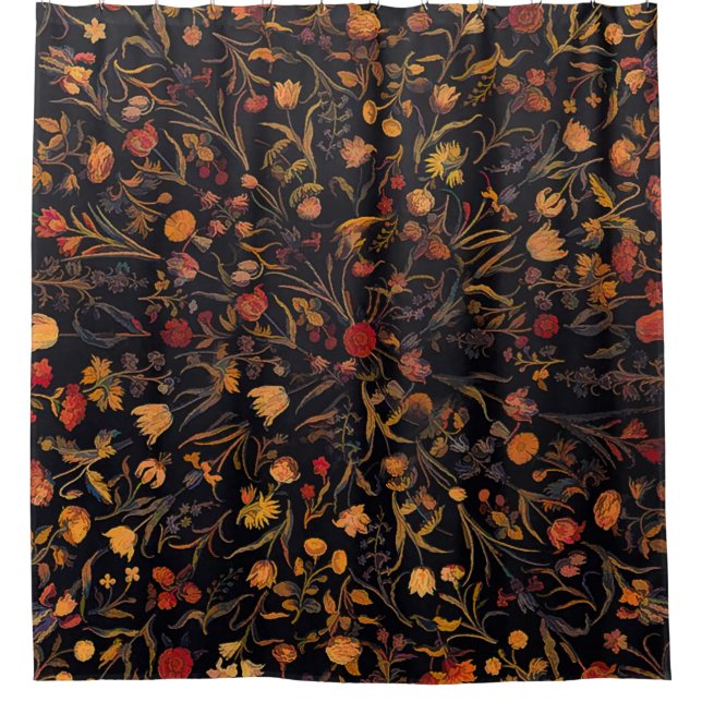 Exotic Midnight Floral Garden Shower Curtain (Front)