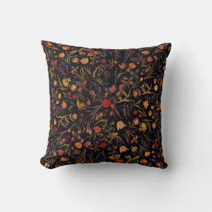 Exotic Midnight Floral Garden Throw Pillow