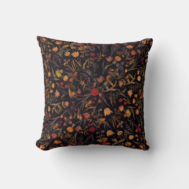 Exotic Midnight Floral Garden Throw Pillow (Front)