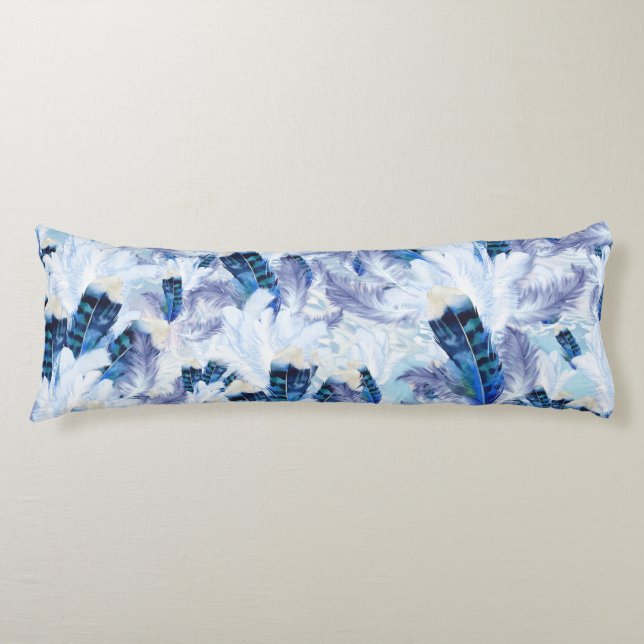 Exotic Mix Blue Bird feather Print Body Pillow (Front)