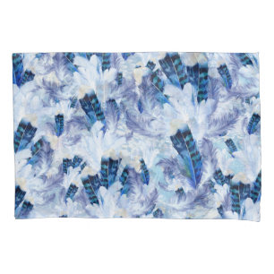 Exotic Mix Blue Bird feather Print Pillow Case