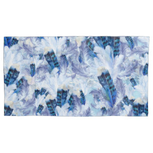 Exotic Mix Blue Bird feather Print Pillow Case