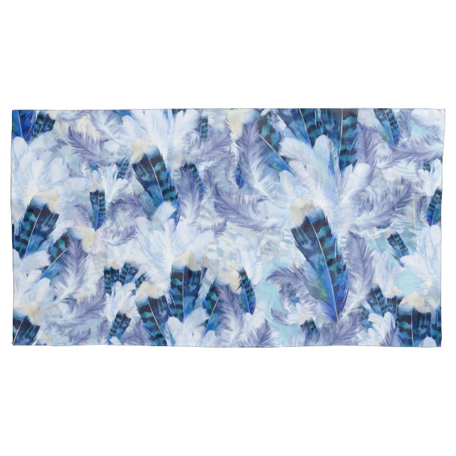 Exotic Mix Blue Bird feather Print Pillow Case (Front)