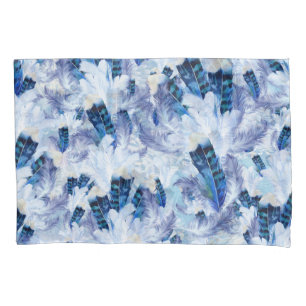 Exotic Mix Blue Bird feather Print Pillow Case