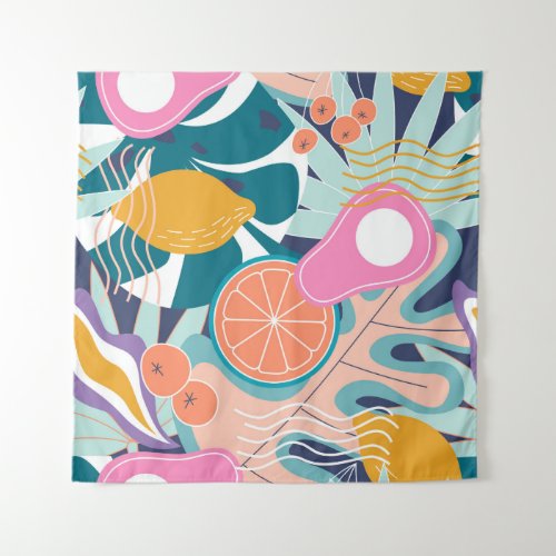 Exotic modern jungle collage tapestry