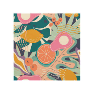 Exotic, modern jungle collage. wood wall art