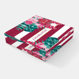 Exotic monogram burgundy Floral striped Paperweight