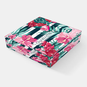 Exotic monogram Summer Floral striped Paperweight