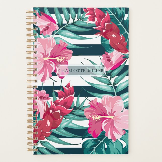 Exotic Monogram Summer Floral striped Planner (Front)